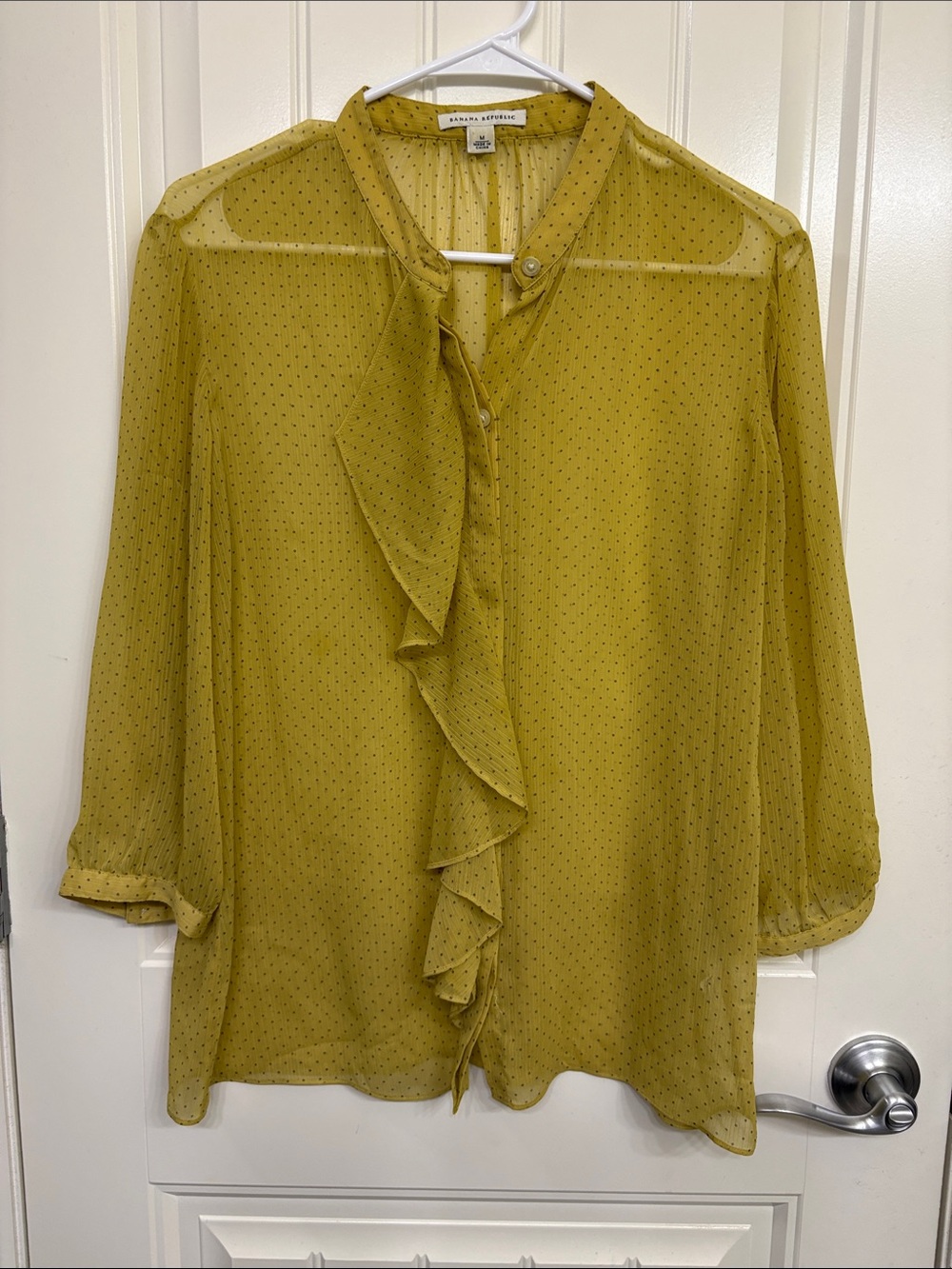 Banana Republic Olive-Yellow Ruffle Button-Front Sheer Blouse